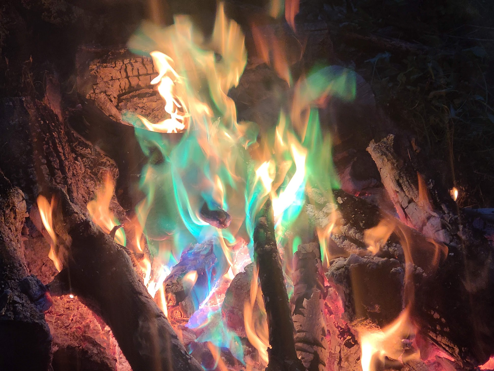 A multicolored fire.