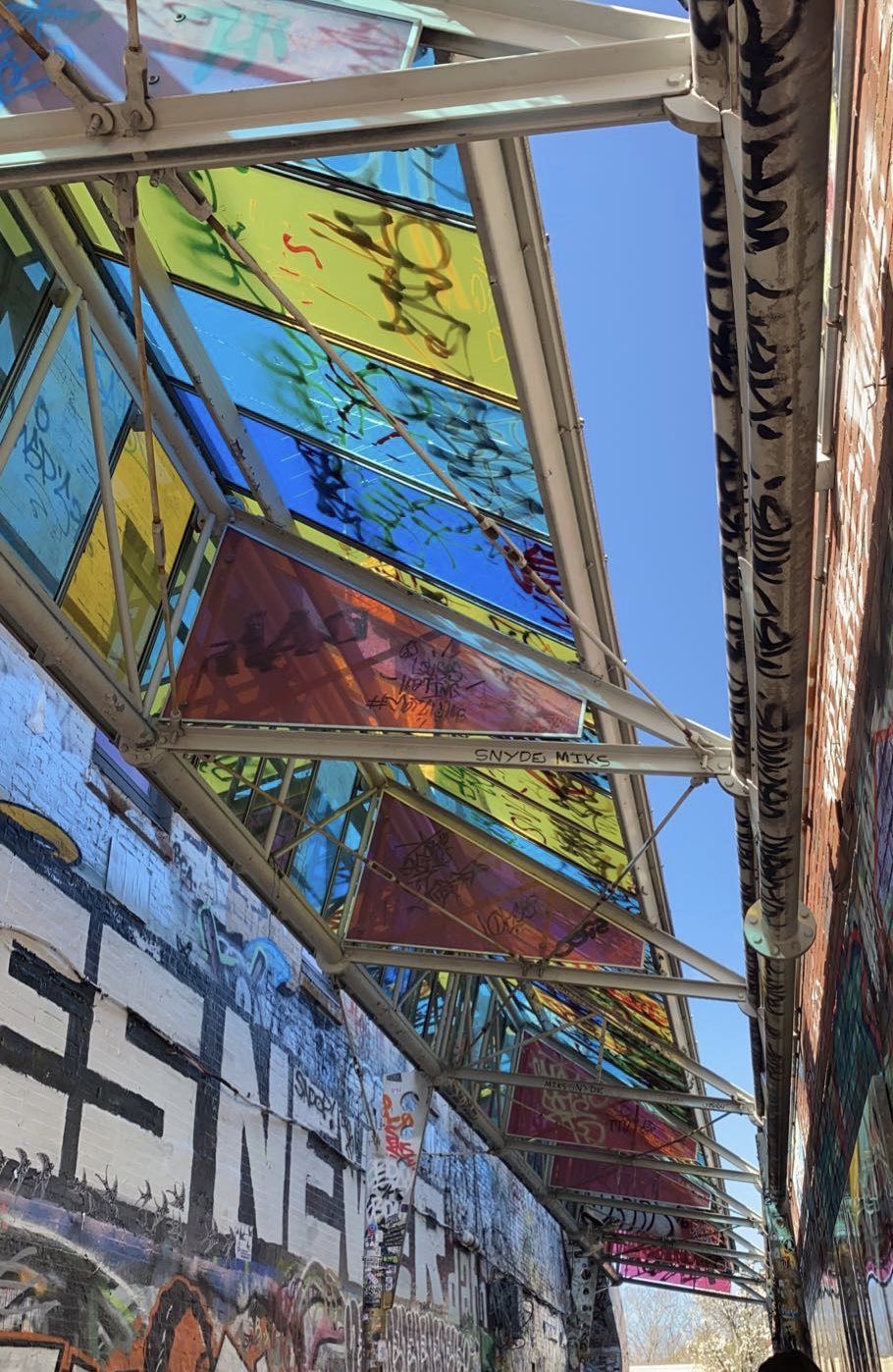Street art on a stained-glass ceiling