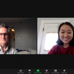 Screenshot of the Elizabeth Choi and James Lane on a Zoom video call. Photo courtesy of the author.
