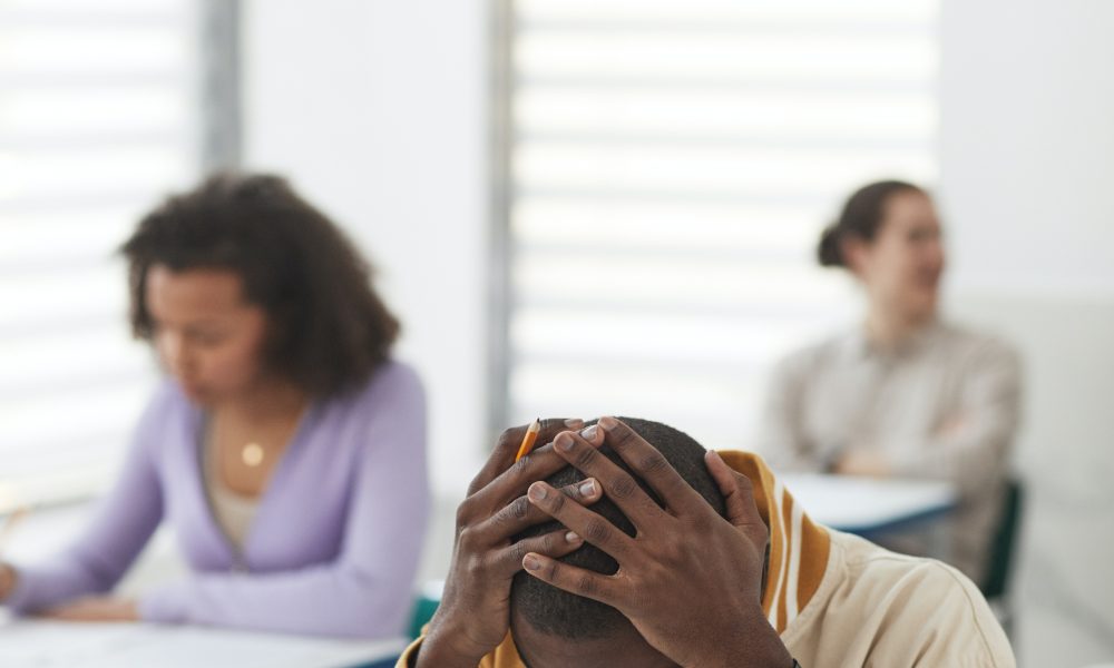 Man is stressed by exams