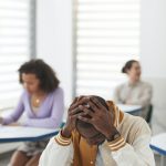 Man is stressed by exams