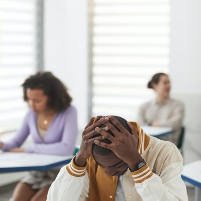 Man is stressed by exams