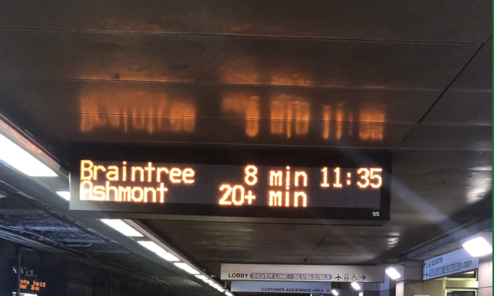 Image of MBTA train departure schedule- Image courtesy of Elizabeth Ablett