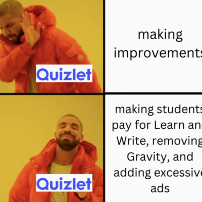 Photo of Drake meme about Quizlet- photo courtesy of author