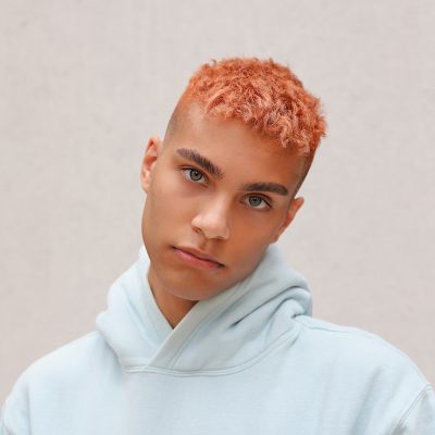 A person with pink hair