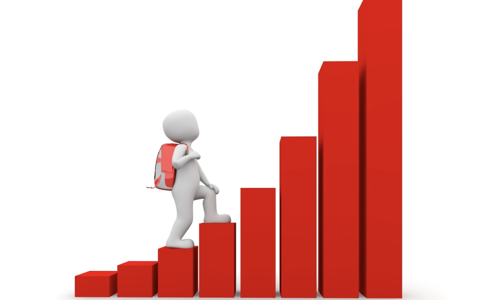 Photo of an avatar with a back pack walking up steps.