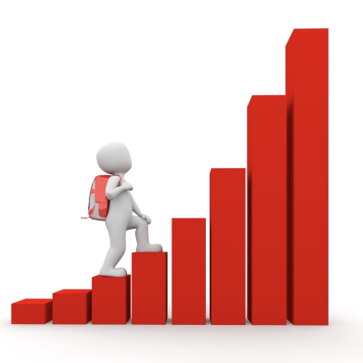 Photo of an avatar with a back pack walking up steps.