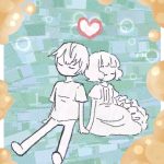 Drawing of two young people sitting with heart over it