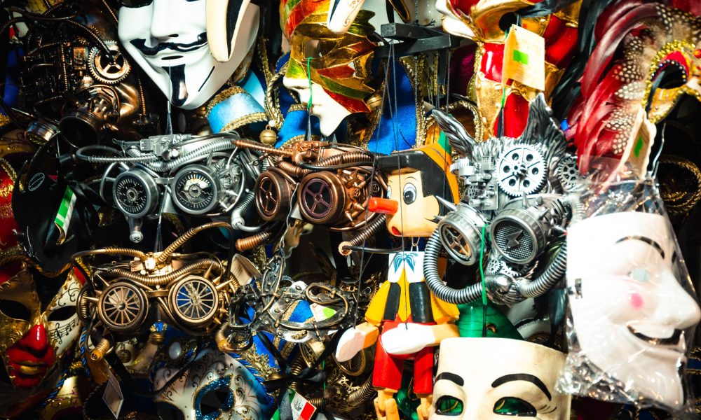 Image of Pinocchio surrounded by other masks