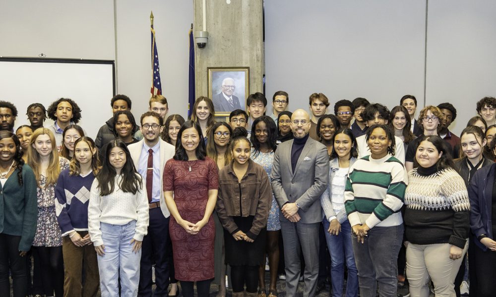 Mayor Michelle Wu attends the Mayor’s Youth Council’s annual swearing in ceremony in City Hall / Mike Mejia. Photo courtesy of Bostons Mayors Office