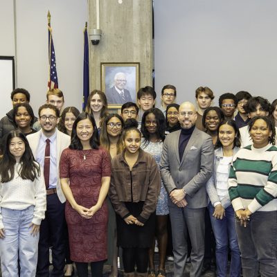 Mayor Michelle Wu attends the Mayor’s Youth Council’s annual swearing in ceremony in City Hall / Mike Mejia. Photo courtesy of Bostons Mayors Office