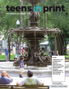 Magazine cover featuring a water fountain