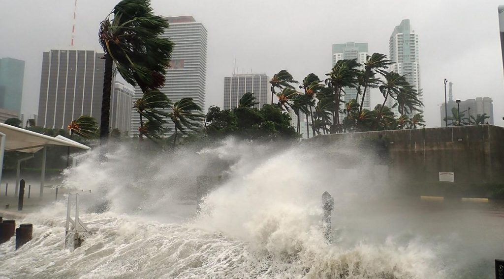 Image of ocean storm surge in Miami during a hurricane.