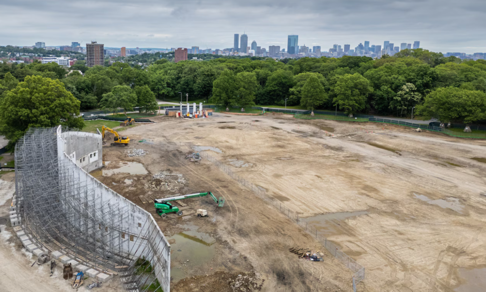 Image of construction at White Stadium, outside Boston
