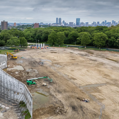 Image of construction at White Stadium, outside Boston