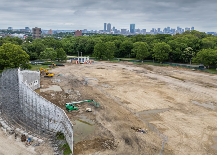 Image of construction at White Stadium, outside Boston