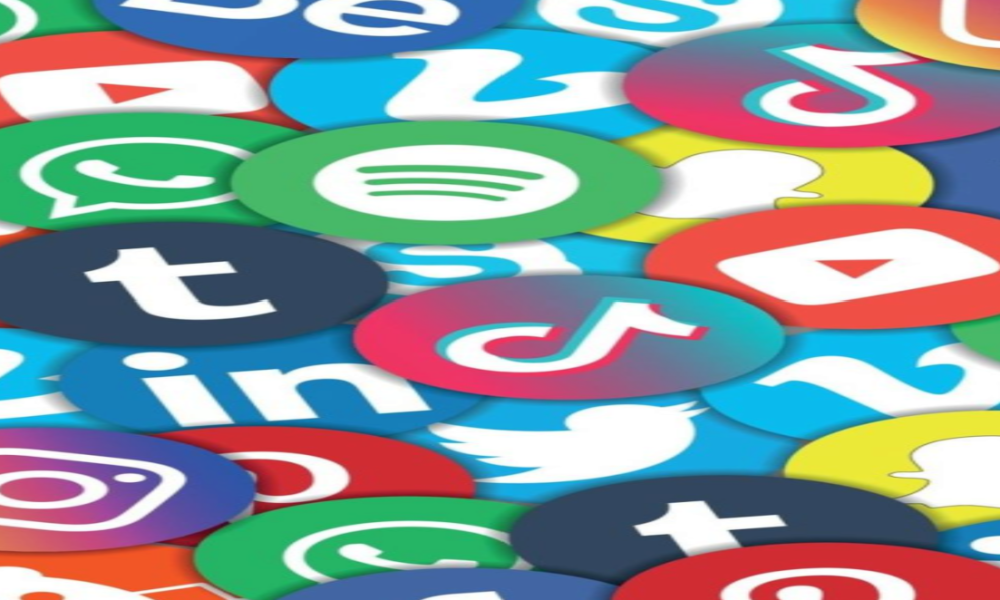 A collage of social media app logos jumbled together.