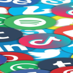 A collage of social media app logos jumbled together.