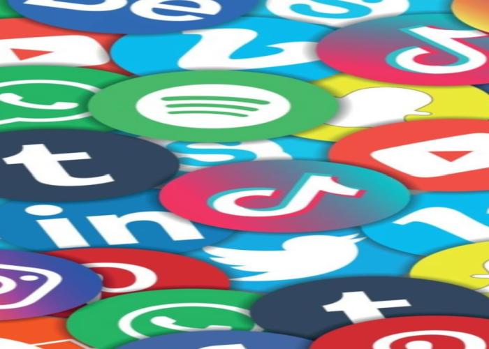 A collage of social media app logos jumbled together.