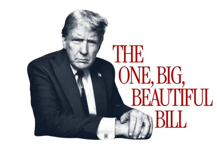 Image of Trump in black and white. In red letters "The One Big Beautiful Bill."